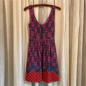Maeve Anthropologie Red and Blue Sleeveless Scoop Neck Mini Sundress